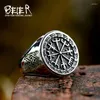 Cluster Rings BEIER 2024 Design Stainless Steel Viking Compass Ring Runic Nordic Totem Odin Jewelry Vintage Wholesale