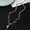 Pendant Necklaces Titanium Steel Double Layered Cross Necklace For Men Women Trend Hip Hop Charm Sweater Chain Fashion Male Jewelry