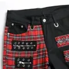 Fashion Red Plaid Patchwork Punk Zipper Men Pencil Jeans Byxor Y2K Buckle Hip Hop Gothic Slim Denim Pants Pantaloni Uomo 240125