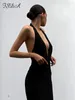 Casual Kleider FSDA Schwarz Sexy Bodycon Kleid Frauen Midi Neckholder Sommer Backless Split Elegante Party Ärmellos 2024 Club