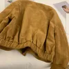 Suede Short Jacket Women Korean Camel Fashion Long Sleeve Flight Suit Harajuku Single Breasted Loose Tops Female Vintage Coats 240122