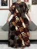 Etniska kläder 2024 afrikanska kvinnor dashiki bomullsblommig klänning färgglad tryckt kort ärm justerbar midja lös med halsduk