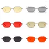 Sunglasses Small Rectangle Men 2024 Metal Frame Polygon Women Red Lens Sun Glasses Gold Unisex Uv400