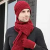 Männer Gestrickte Lange Schal Hut Handschuhe 3 Stück Set Mann Winter Warme Plüsch Schutz Ohr Kappe Schals Und Touchscreen handschuhe240125