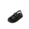 Sandalen Ronde Kop Dubbele Gesp Licht Platform Lage Top Romeinse Sandalias Vrouwen Zomer Casual Schoen Punk Meisje Stijl Slip Op Zapatos