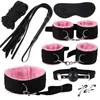 BDSM Bondage Kit 8 PCS/Set Kelepçeleri Meme Kelepçeleri Ağız Top Gag Kırbaç Pamuk Halat Seks Oyuncakları Çiftler İçin Göz Maskesi Boyun Yakası 240129