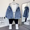 Baby Jungen Mädchen Baumwolle Denim Kapuzejacke Kind Kleinkind Kind Jean Coat Frühling Herbst Outwear Kleidung 312y 240122