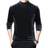 Hommes velours demi col roulé pull t-shirt hiver basique épais couleur unie à manches longues Slim Fit T dessus de chemise vêtements masculins 240123