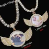 Hip Hop Pendant Bling CZ Memorial Picture Frames Projection Necklace Po Custom Angel Wing Pendants 240119