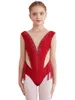 Scene Wear Kids Girls Latin Dance Leotards Figur Skating Performance Costume Shiny Rhinestone fransed Leotard Sheer Mesh Tassel Bodysuit