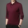 Printemps et automne hommes pull col polo rayure contraste panneau de boutons à manches longues t-shirt polo bas mode hauts formels 240124