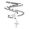 Pendant Necklaces STEELBROS 6mm Black Beads Catholic Rosary Necklace Stainless Steel Jesus Crucifix Cross Men Women Religious Jewelry Gift