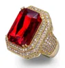 mens ring vintage hip hop jewelry ruby Zircon iced out copper ring High grade luxury for lover wedding fashion Jewelry whole1286612341436