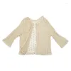 Coletes femininas Mulheres Primavera Flare Manga Longa Shrug Cardigan Hollow Out Crochet Malha Frente Aberta Sheer Lace Cover Up Sweater Casual Solto