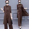 Women's Hoodies Large 200 Catty Three Piece Knitted Shirt 2024 Spring/Summer Fat Sister Fashion Wide Leg Trouser Set