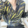 Blusas femininas camisas e top mulheres moda cetim camisa de seda listrada manga longa elegante jovem mulher