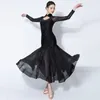 Stage Wear Velluto Ballo da sala Competizione Vestito Donna Mesh Tango Manica lunga Performance Costume Modern Dancewear DL9841