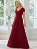 Elegant Evening Dresses V Neck Short sleeve Waist retraction Floor-Length 2024 of Chiffon Burgundy bridesmaid dresses 240125