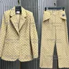 デザイナーの女性ブレザージャケットコート服ウールブレンド春秋、新しいGレターリリーストップパンツ
