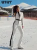 Winter Patchwork Ski Jumpsuits Voor Vrouwen Lange Mouw Waterdicht Winddicht Skiën Overall Vrouwelijke Elegante Skateboard Jumpsuit 240202