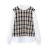 Taop Za Early Spring Product Womens Fashion and Casual Versatile Loose Plaid Pattern Patched Shirt 240127