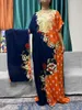 Etniska kläder abayor för kvinnor applikationer bomull tryckt blommor korta ärmar Löst passform femme mantel afrikanska islam kalkonklänningar med turban