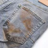 Men's Jeans Light Blue Straight Mid-Waist Stretch Slim Trend Spray Paint Pencil Pants 2024 Casual Hip Hop Denim