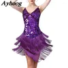 Bühnenkleidung Frauen Erwachsene Sparkly Fringe Latin Dance Kleid Ballsaal Rumba Cha Tango Wettbewerb Kostüm Glänzende Träger Quaste Tanzen Rock