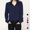 Frauen Blusen 2024 Herbst Einfarbig Revers Lange Hülse Chiffon Shirts Einfache Casual Lose Frau Bluse Und Tops Büro Dame kleidung