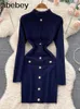 Casual Dresses Women's Turtleneck Long Sleeve Bodycon Hollow Out Buttons Mini Bandage Dress Elegant Party Street