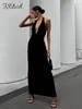 Casual Kleider FSDA Schwarz Sexy Bodycon Kleid Frauen Midi Neckholder Sommer Backless Split Elegante Party Ärmellos 2024 Club