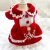 Vêtements de chien faits à la main adorables vêtements pour animaux de compagnie fournitures pour animaux de compagnie robe de princesse lolita poupée de Noël de luxe perles de velours rouge accessoires d'arc maltais