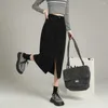 Skirts Black Skirt In Autumn And Winter 2024 Design Split Front High Waist Slim Middle Long A-shaped Denim Femal