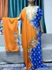 Etniska kläder abayor för kvinnor applikationer bomull tryckt blommor korta ärmar Löst passform femme mantel afrikanska islam kalkonklänningar med turban