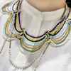 Ketten Nischendesign Mehrschichtige bunte weiße Perlenhalskette Weibliches Temperamentgefühl Schlüsselbeinkette