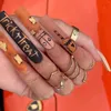 Faux ongles givrés ultra-longs faux ongles Halloween citrouille orange carré artificiel pour l'art de décoration à la main