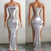 Bühnenkleidung Glänzender Trichter Silber Quasten Diamantkette Kleid Geburtstag Feiern Outfit Abend Lange Kleider Frauen Tanzkostüme XS5767