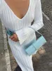 Tossy Autumn V-dół dzianinowe sukienki Maxi Kobiety Eleganckie długie rękawowe streetwear uliczny w plisowane sukienki Dam Knitwear 240124