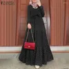 Sukienki zwyczajne Zanzea Women Polka Dot Długie sukienki Stylowe pasy Party Strain Lose Maxi Muslim Kaftan Sundress Maroko Abaya Hidżab