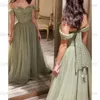 Abiti eleganti da ritorno a casa Sweetheart con spalle scoperte Tulle verde Lungo glitter Paillettes Perline Abito da ballo formale per feste di laurea 240125