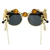 Okulary przeciwsłoneczne 2024 Lady Gold Monkey Baroque Brand Metal Retro Leopard Frame Beach Cain Pearl Okrągłe okulary przeciwsłoneczne dla kobiet