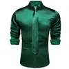 Green Plaid Splicing Contrasting Colors Long Sleeve Shirts For Men Designer Stretch Satin Tuxedo Shirt Men Clothing Blouses 240202