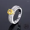 Pierścienie klastrowe 925 Sterling Srebrna biżuteria 6x8mm owalny żółty cytrynowy fiolet fioletowa sześcienna cyrkonia Pierścień dla kobiet