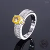 Bagues de cluster 925 bijoux en argent sterling 6x8mm ovale jaune citrine violet violet cubique zircone bague de mariage pour les femmes