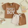 Clothing Sets Infant Toddler Baby Boy Summer Clothes Short Sleeve Mama S Print T-Shirt Tops Color Block Shorts Set Casual Outfit 2Pcs