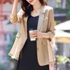 Women's Suits S-3XL Women Blazer Jacket Thin Three Quarter Sleeve Slim Spring Summer Autumn Casual Office Work Plus Size White Black Khaki