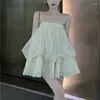 Vestidos casuais mini vestido sem mangas mulheres verão strapless sólido backless sexy fêmeas doce meninas estilo francês concurso lazer baggy chique