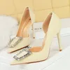 Dress Shoes 2024 Fashion Women 10.5cm Thin High Heels Office Lady Crystal Metal Buckle Shallow Pumps Purple Pointy Toe Party
