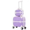 Koffers 2 STKS Reiskoffer Set Dames Roze Trolleybagagekoffer 18 Inch Handbagage Kleine Vintage Met Wielen