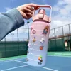 Botellas de agua Botella de gran capacidad Copa de paja con cubierta de rebote Recordatorio de escala de tiempo esmerilado para deportes al aire libre Fitness